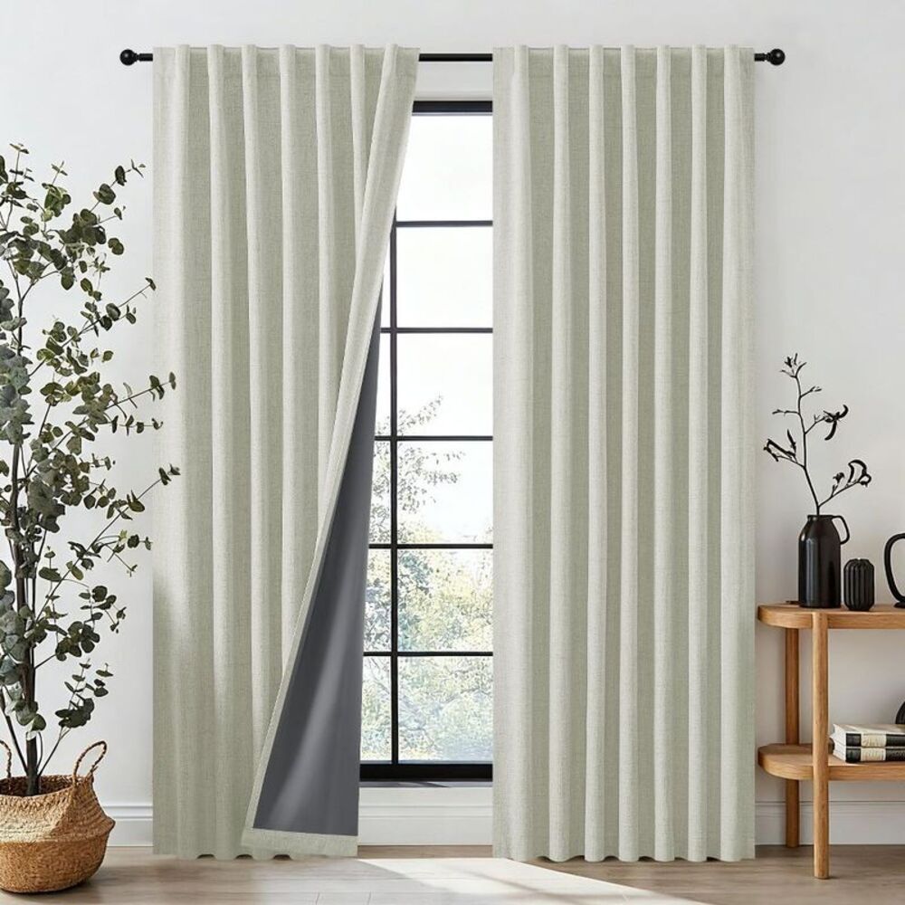 JoyDeco 2pk 52"x108" Faux Linen 100% Blackout Curtains - Light Beige